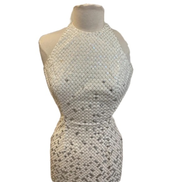 Cache white sliver and nud sequins halter maxi dress size 6 - Picture 11 of 16